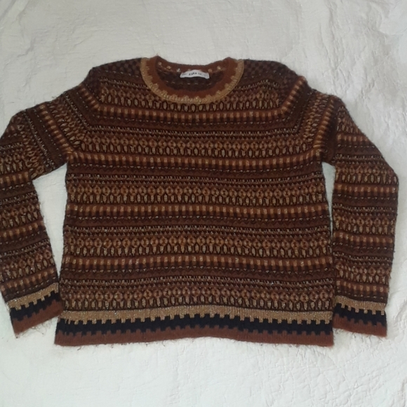 ZARA BROWN AND GOLD KNIT TOP. - Picture 1 of 3